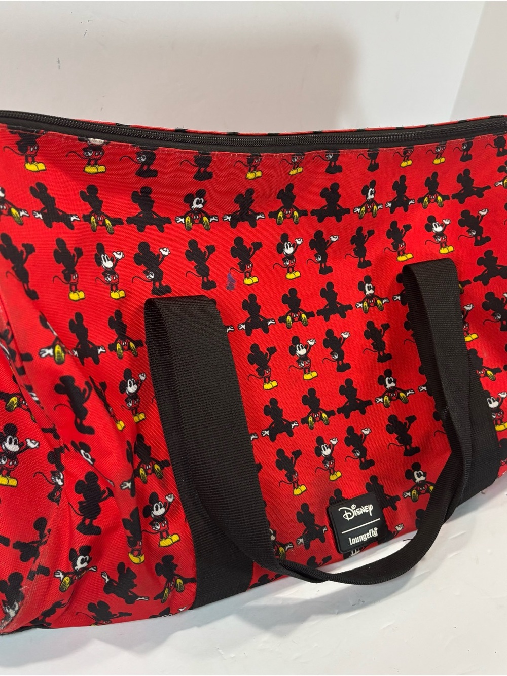 Disney Mickey Mouse Red Loungefly Duffle Bag All Over Mickey Travel 10x20” Read